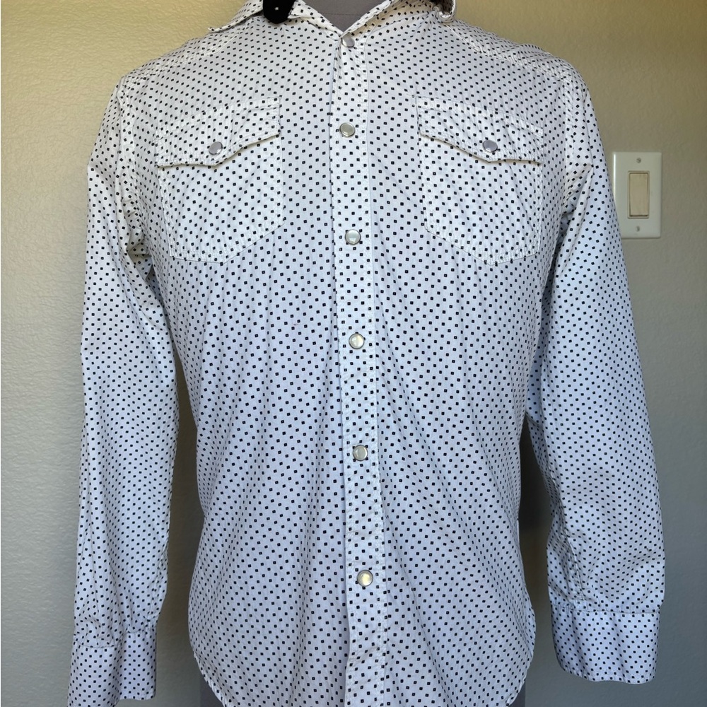 Platini Men's White Long-Sleeve Button-Down Shirt with Black Dot Print - Picture 7 of 10